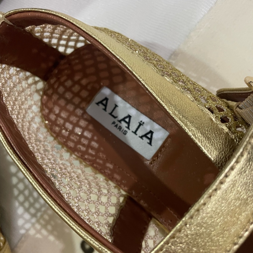 Alaïa Metallic Gold Mesh Mary Jane Shoes - Picture 2 of 12